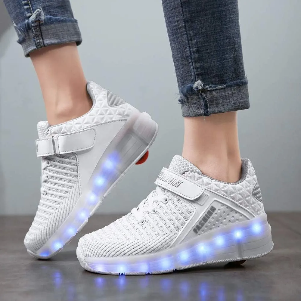 Ufatansy Roller Shoes Girls Boys Sneakers with Wheels Roller Skate Shoes USB Charging LED Light Up Footwear Skates for Beginner Trainers Kids Lightweight Breatheable Shoe