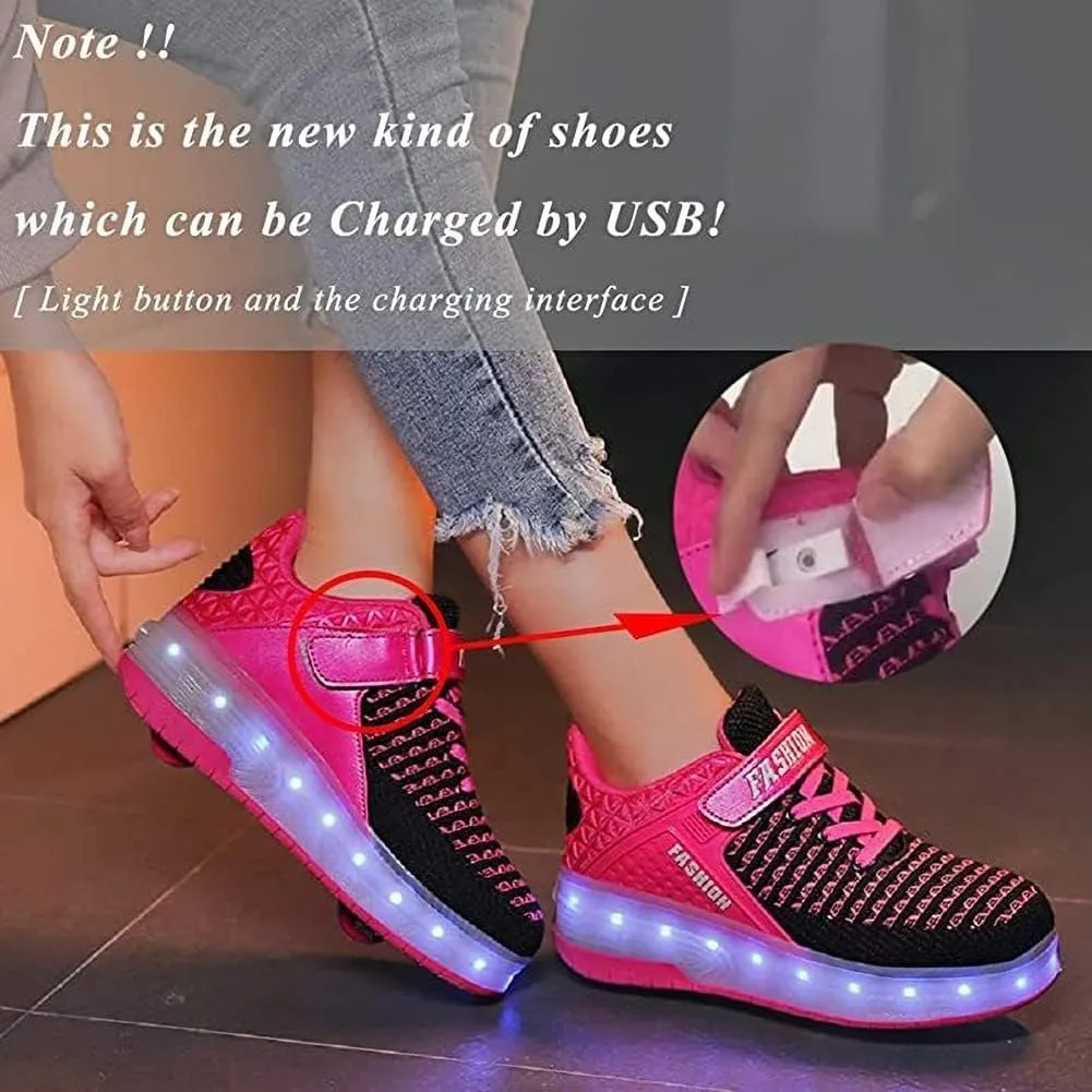 Ufatansy Roller Shoes Girls Boys Sneakers with Wheels Roller Skate Shoes USB Charging LED Light Up Footwear Skates for Beginner Trainers Kids Lightweight Breatheable Shoe