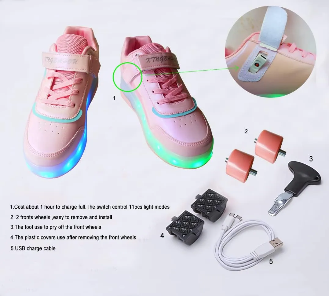 Ufatansy Roller Shoes Girls Boys Sneakers with Wheels Roller Skate Shoes USB Charging with LED Light Up Footwear Skates for Beginner Trainers Kids Lightweight Breatheable Shoe