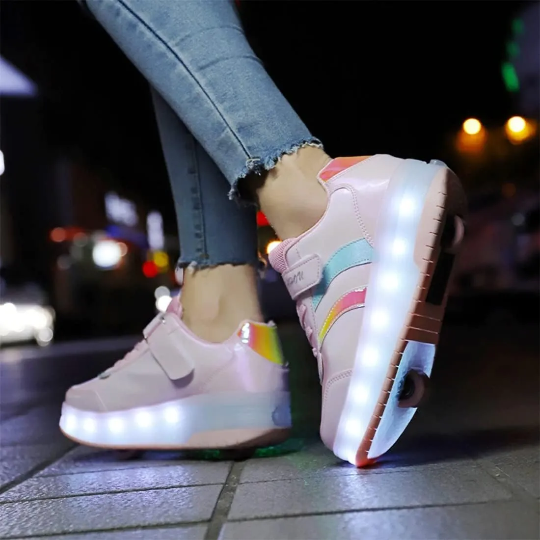 Ufatansy Roller Shoes Girls Boys Sneakers with Wheels Roller Skate Shoes USB Charging with LED Light Up Footwear Skates for Beginner Trainers Kids Lightweight Breatheable Shoe