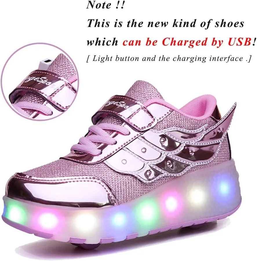Ufatansy Roller Shoes Girls Boys Sneakers with Wheels Roller Skate Shoes USB Charging with LED Light Up Footwear Skates for Beginner Trainers Kids Lightweight Breatheable Shoe