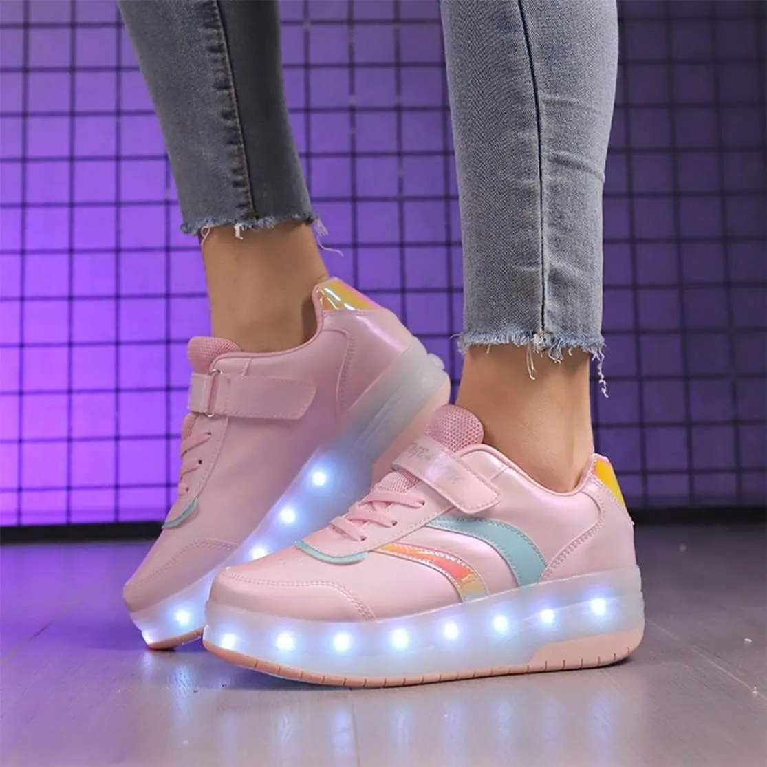 Ufatansy Roller Shoes Girls Boys Sneakers with Wheels Roller Skate Shoes USB Charging with LED Light Up Footwear Skates for Beginner Trainers Kids Lightweight Breatheable Shoe