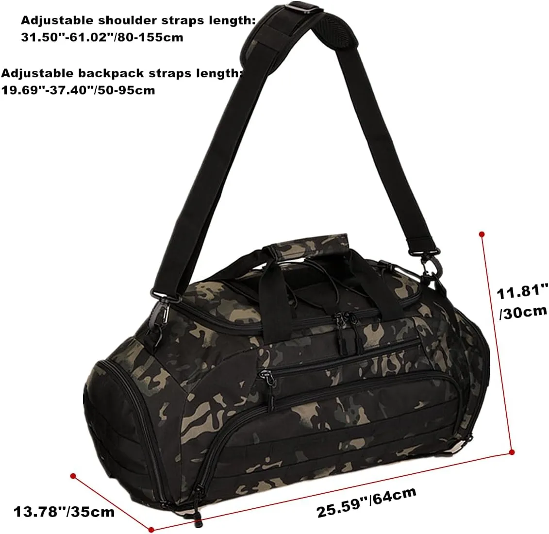 UNISTRENGH 3-Ways Tactical Military Nylon Men Holdall Weekend Travel Duffel Bag Backpack Messenger Shoulder Bags Rucksack Handbag (Black camo-45L)