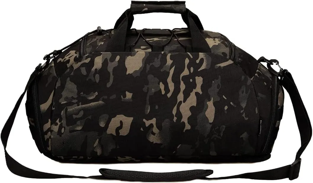UNISTRENGH 3-Ways Tactical Military Nylon Men Holdall Weekend Travel Duffel Bag Backpack Messenger Shoulder Bags Rucksack Handbag (Black camo-45L)