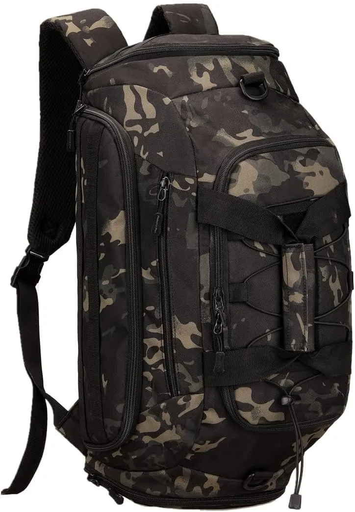 UNISTRENGH 3-Ways Tactical Military Nylon Men Holdall Weekend Travel Duffel Bag Backpack Messenger Shoulder Bags Rucksack Handbag (Black camo-45L)