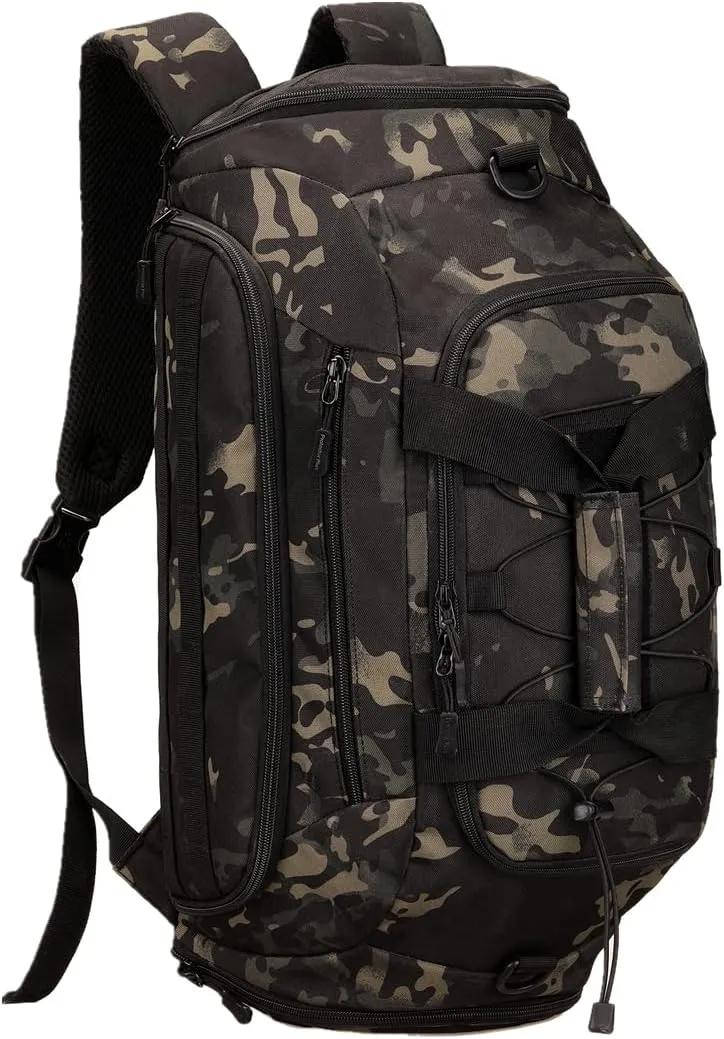 UNISTRENGH 3-Ways Tactical Military Nylon Men Holdall Weekend Travel Duffel Bag Backpack Messenger Shoulder Bags Rucksack Handbag (Black camouflage)