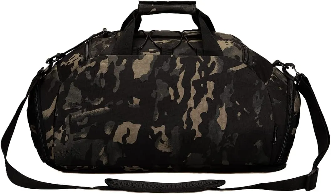 UNISTRENGH 3-Ways Tactical Military Nylon Men Holdall Weekend Travel Duffel Bag Backpack Messenger Shoulder Bags Rucksack Handbag (Black camouflage)