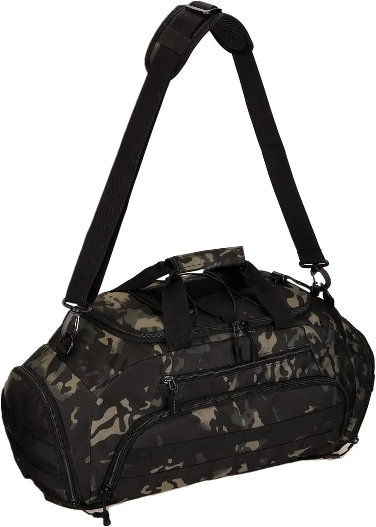UNISTRENGH 3-Ways Tactical Military Nylon Men Holdall Weekend Travel Duffel Bag Backpack Messenger Shoulder Bags Rucksack Handbag (Black camouflage)