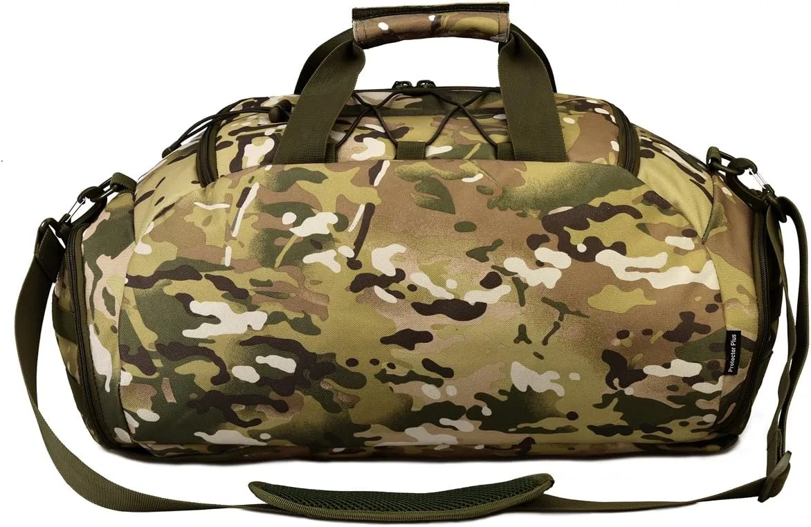 UNISTRENGH 3-Ways Tactical Military Nylon Men Holdall Weekend Travel Duffel Bag Backpack Messenger Shoulder Bags Rucksack Handbag (CP Camouflage)