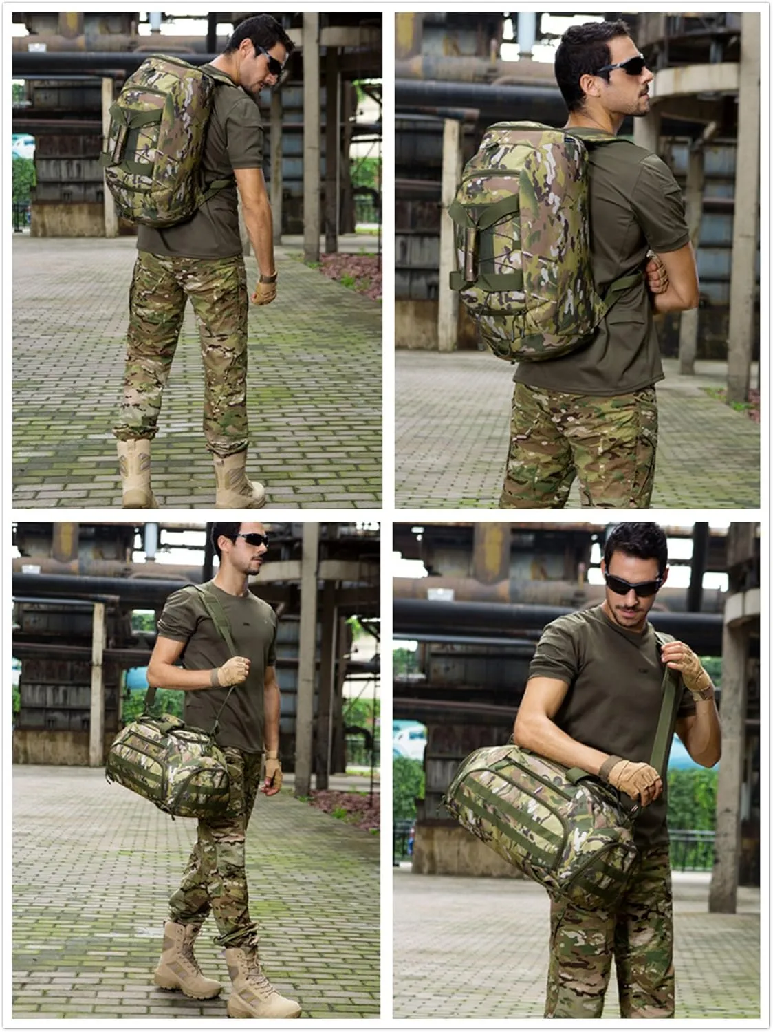 UNISTRENGH 3-Ways Tactical Military Nylon Men Holdall Weekend Travel Duffel Bag Backpack Messenger Shoulder Bags Rucksack Handbag (CP Camouflage)
