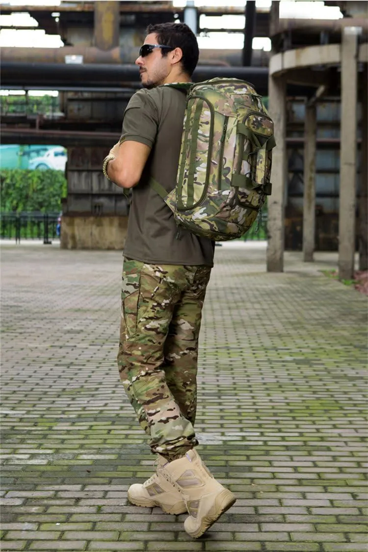 UNISTRENGH 3-Ways Tactical Military Nylon Men Holdall Weekend Travel Duffel Bag Backpack Messenger Shoulder Bags Rucksack Handbag (CP Camouflage)