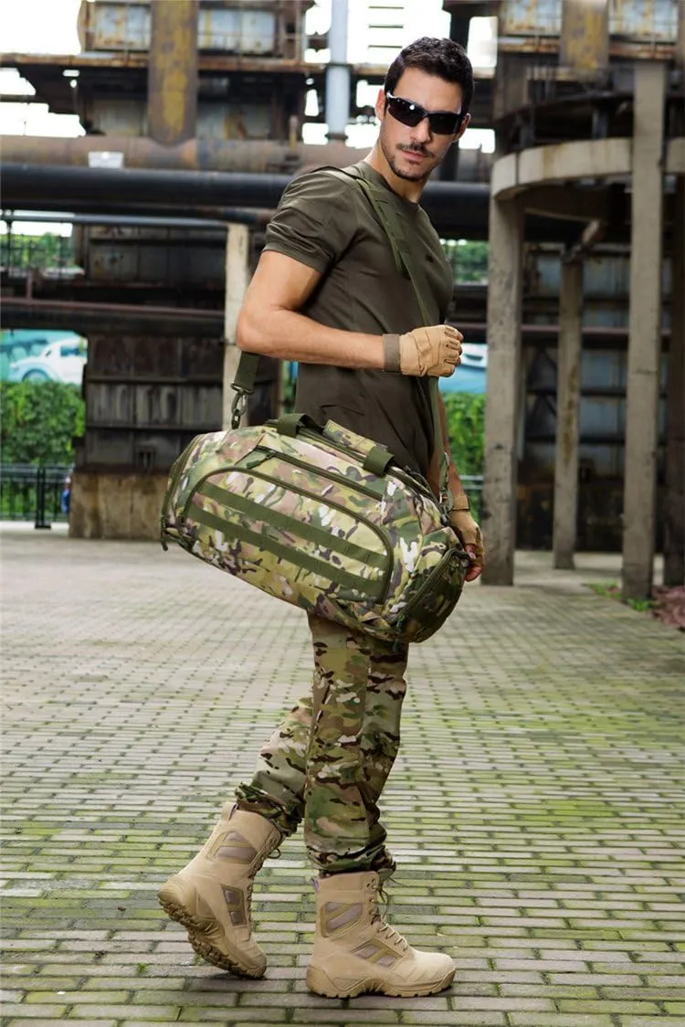 UNISTRENGH 3-Ways Tactical Military Nylon Men Holdall Weekend Travel Duffel Bag Backpack Messenger Shoulder Bags Rucksack Handbag (CP Camouflage)