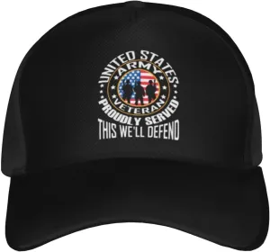 United States Army Veteran Proudly Baseball Cap Men's and Women's Baseball Hat Adjustable Casual Outdoor Breathable Caps Truck Driver Hat Dad Cap