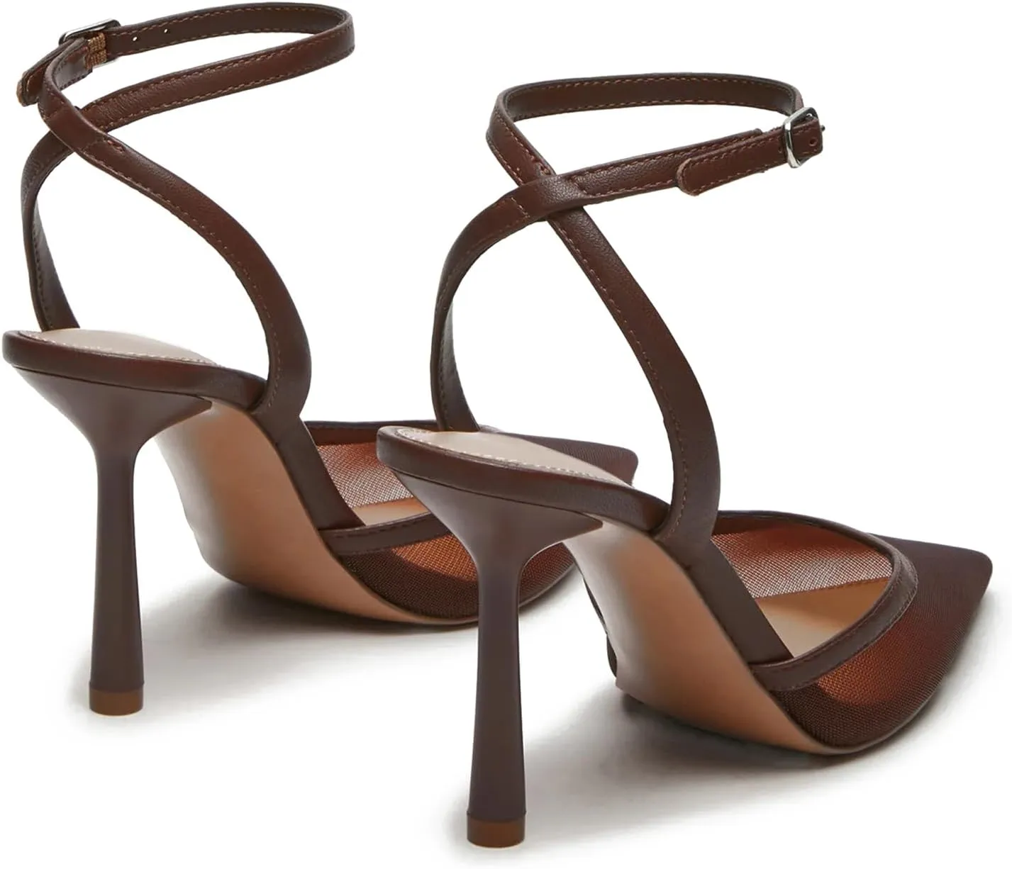 USIMAD Mesh Stiletto Heels for Women with Closed Pointed Toe Ankle Strap