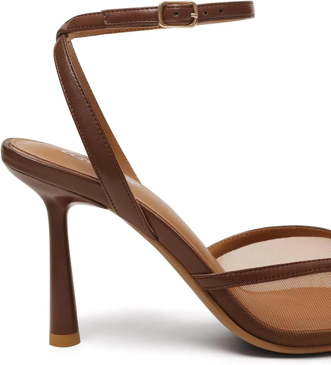 USIMAD Mesh Stiletto Heels for Women with Closed Pointed Toe Ankle Strap