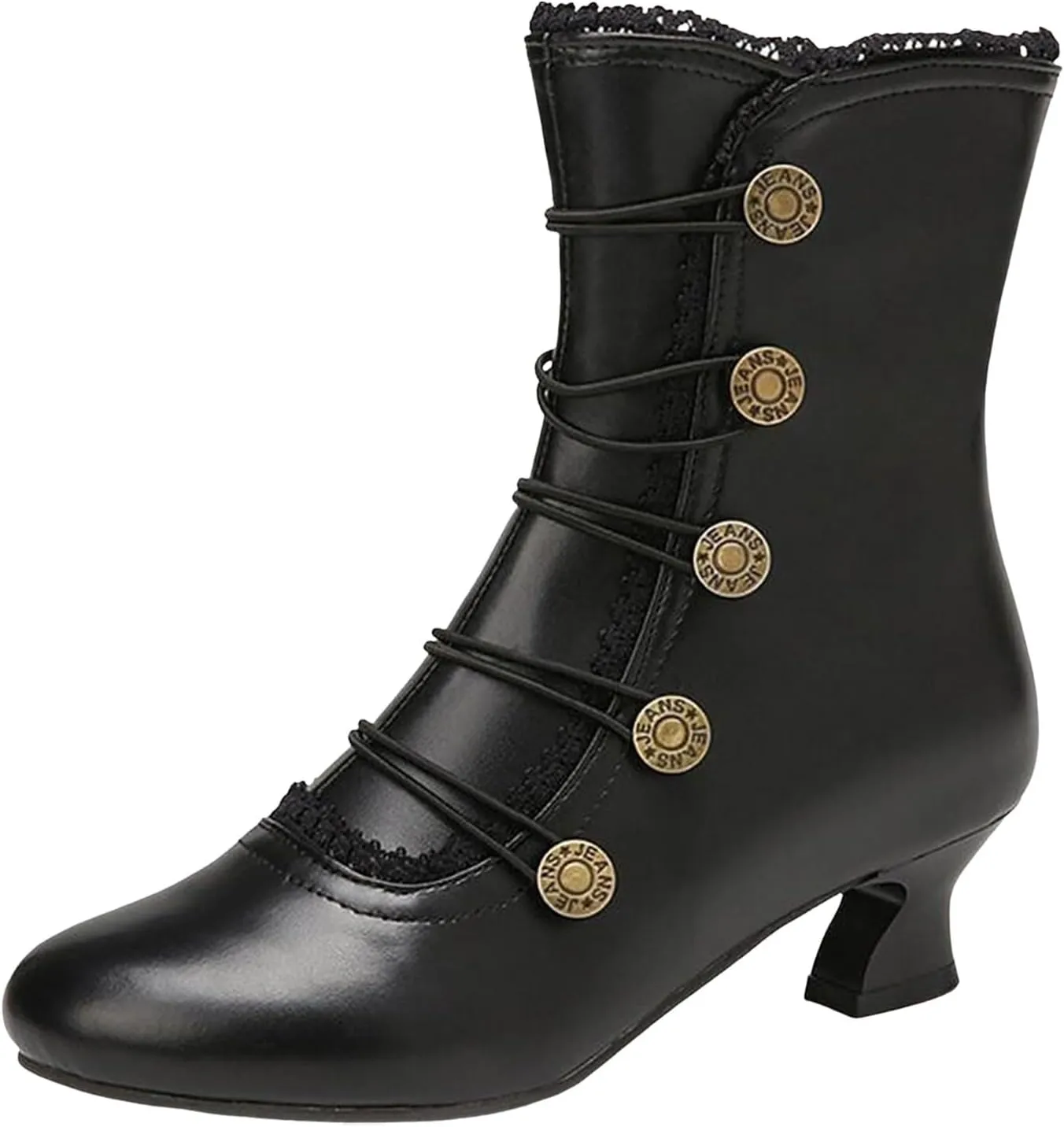 Victorian Boots Women's Ankle Boots Low Heels Lace Buttons Round Toe Side Zipper Vintage Short Boots Autumn Winter Shoes