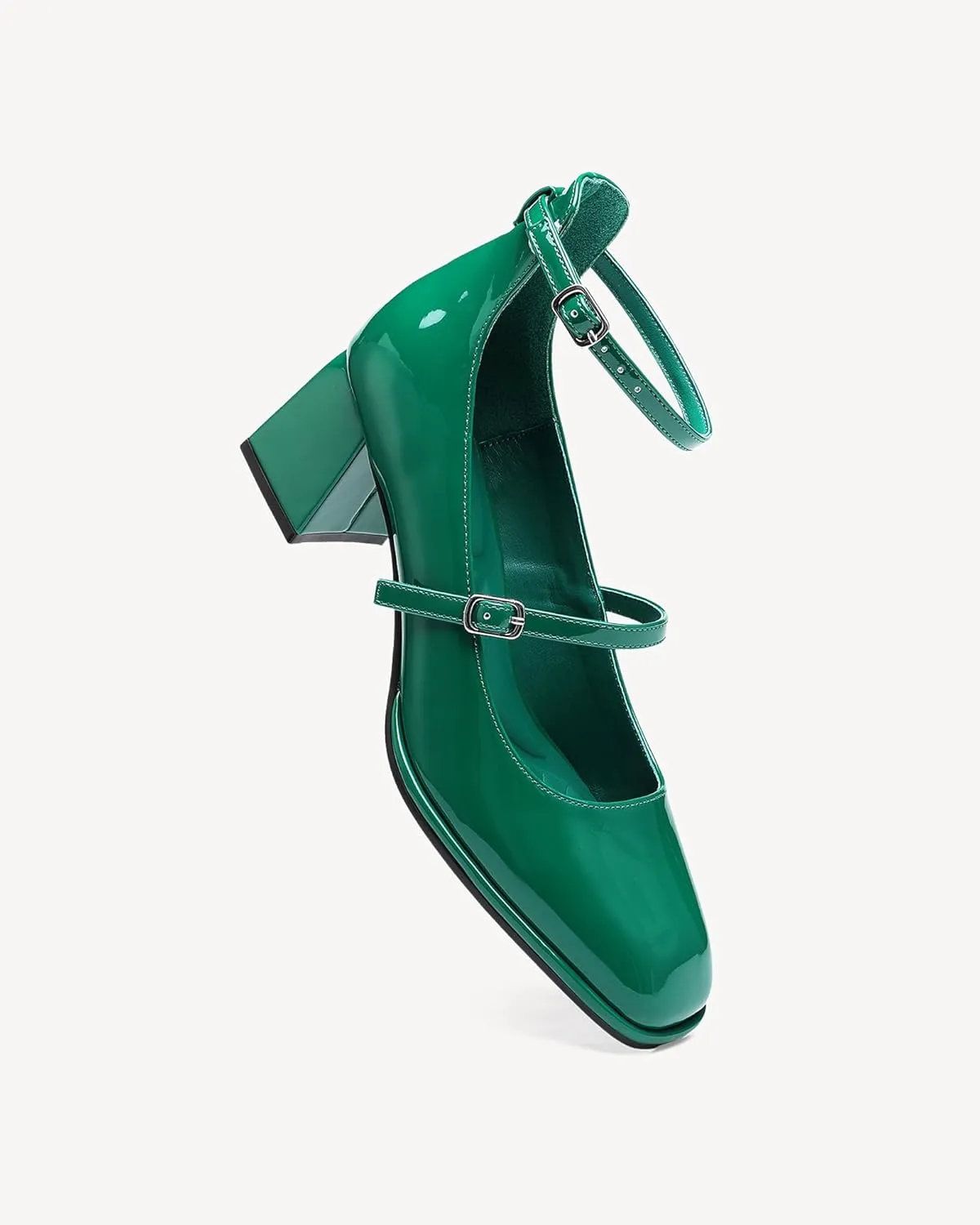 Vintage Patent Mary Jane Pumps, Women's Chunky Heel