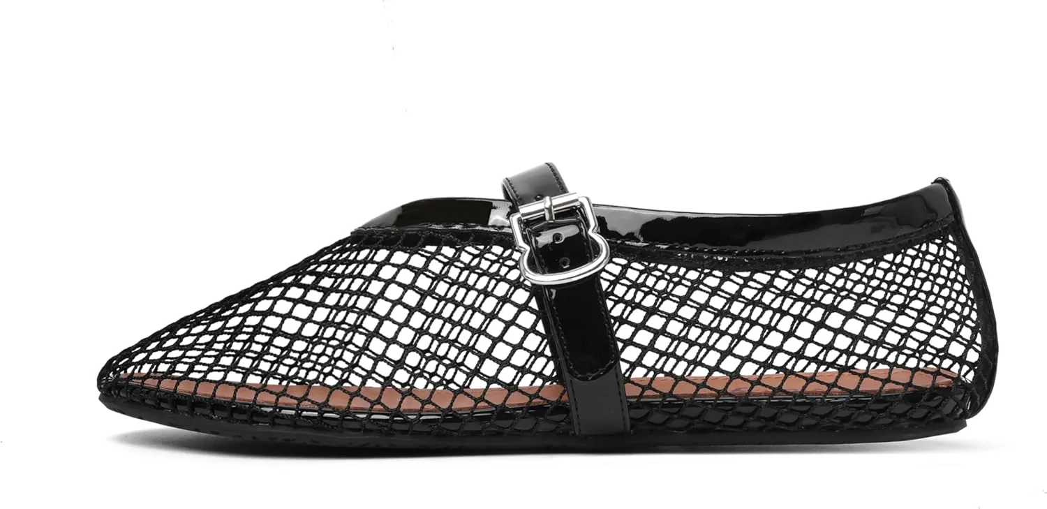 vivianly Mesh Ballet Flats Shoes for Women Flats Comfortable Dressy Round Toe Mesh Flats Fishnet Mary Jane Flats for Events Party Leisure