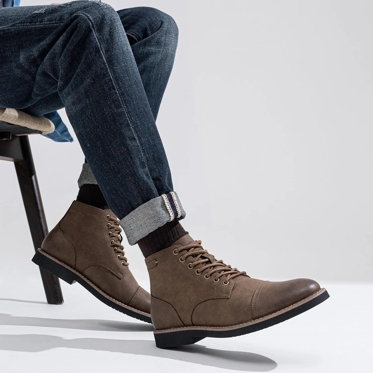 Vostey Men Boots Leather Cap Toe Casual Boots Chukka Fashion Dress Boots for Men