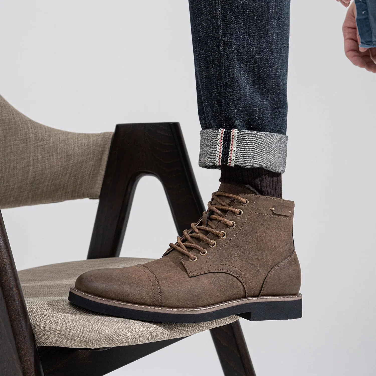 Vostey Men Boots Leather Cap Toe Casual Boots Chukka Fashion Dress Boots for Men