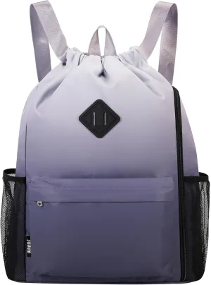 WANDF Drawstring Backpack Sports Gym Bag with Shoes Compartment, Water-Resistant String Backpack Cinch Bag for Women Men (Grey Gradient)