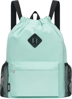 WANDF Drawstring Backpack Sports Gym Bag with Shoes Compartment, Water-Resistant String Backpack Cinch for Women Men (Large,Mint green)