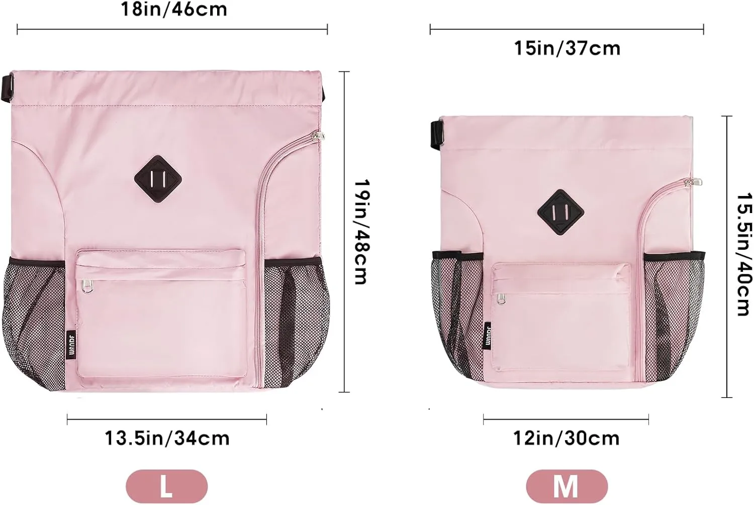 WANDF Drawstring Backpack Sports Gym Bag with Shoes Compartment, Water-Resistant String Backpack Cinch for Women Men (Large,Pink)