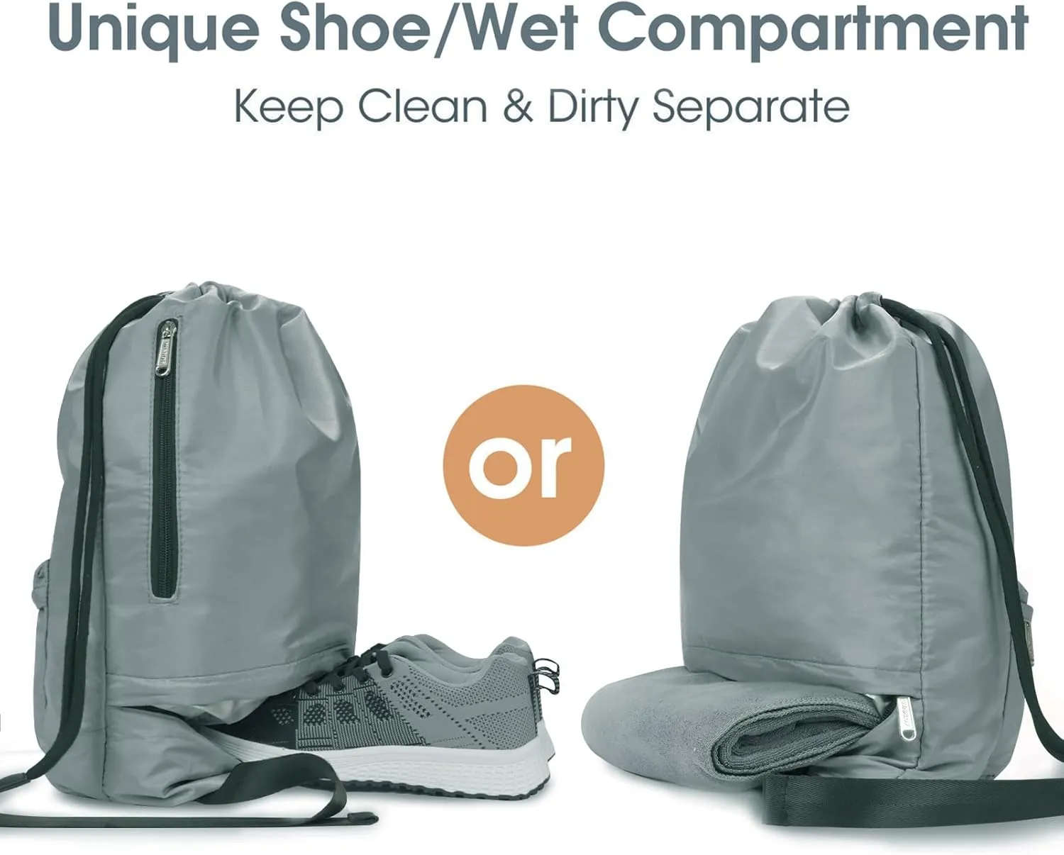 WANDF Drawstring Backpack with Shoe Pocket, Gym Bag Water-Resistant String Sackpack Cinch Bag for Women Men