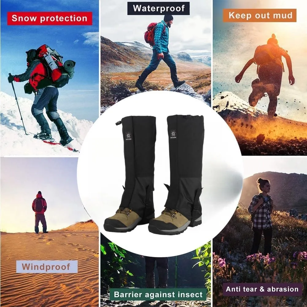 Waterproof Hiking Gaiters,Snow Boot Gaiters with Rubber Foot Strap,Lightweight and Adjustable,for Men and Women Hiking,Skiing,Mountaineering,Walking,etc.