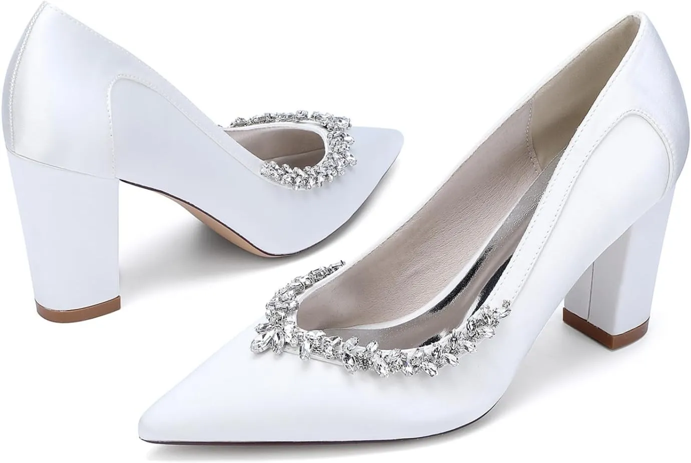 Wedding Bridal Shoes Pointed Toe Heels Women's Pumps Block Heel Bridal Classic Dress Pumps Shoes 8.5Cm