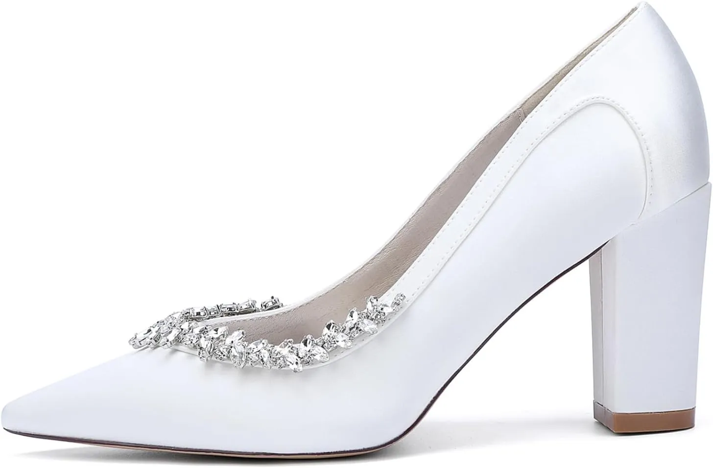Wedding Bridal Shoes Pointed Toe Heels Women's Pumps Block Heel Bridal Classic Dress Pumps Shoes 8.5Cm