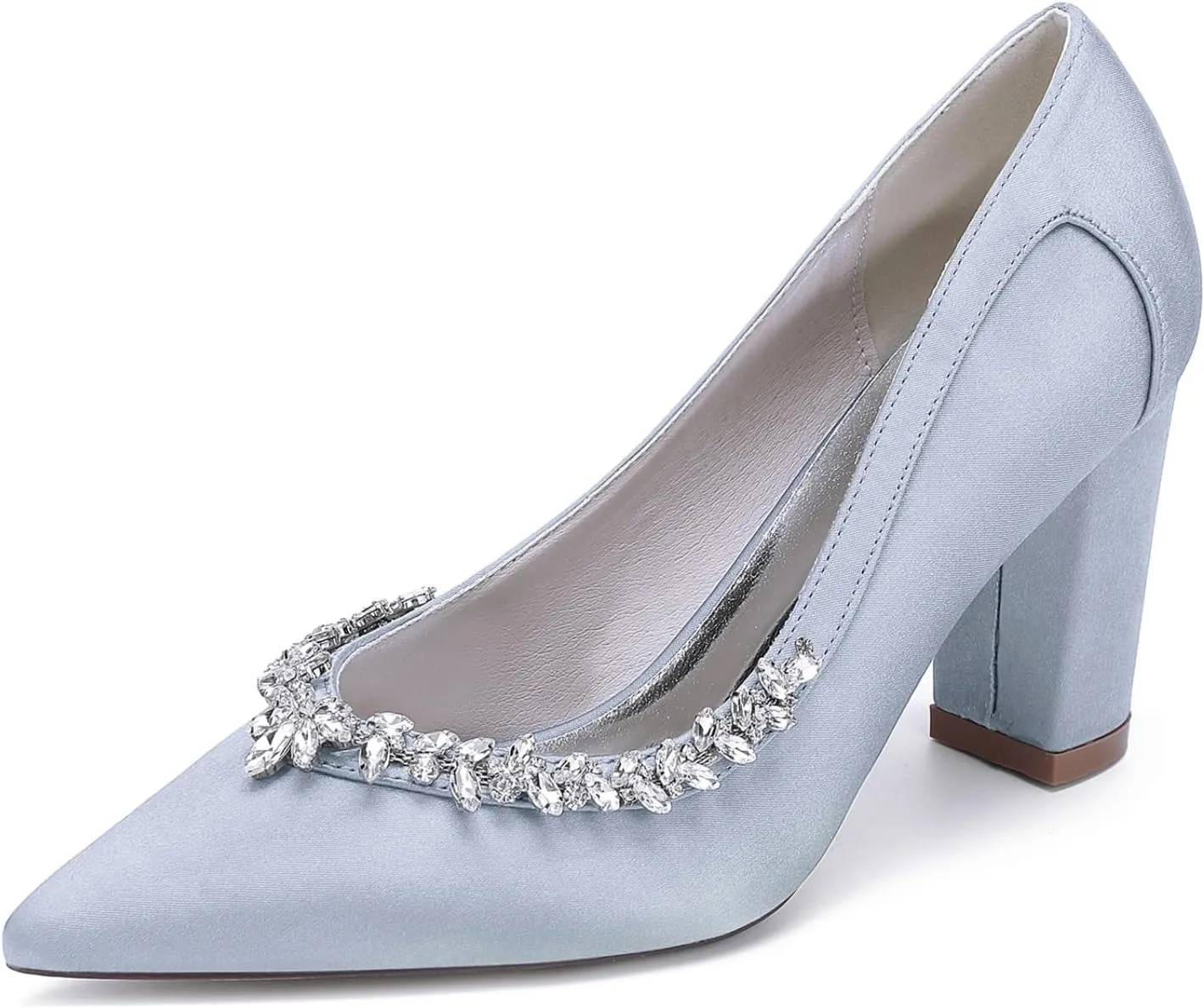 Wedding Bridal Shoes Pointed Toe Heels Women's Pumps Block Heel Bridal Classic Dress Pumps Shoes 8.5Cm