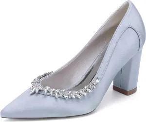 Wedding Bridal Shoes Pointed Toe Heels Women's Pumps Block Heel Bridal Classic Dress Pumps Shoes 8.5Cm