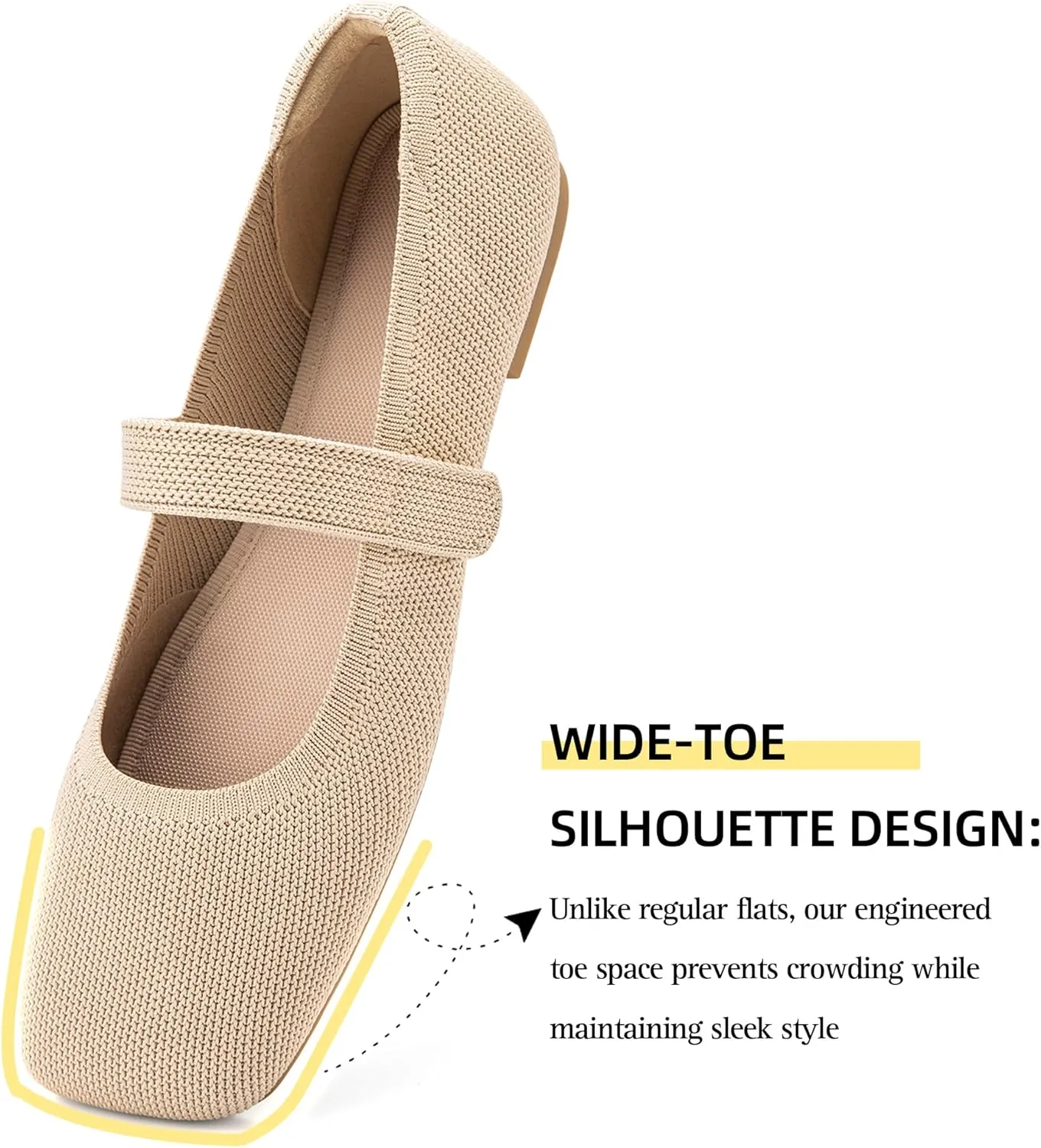Wide Toe Box Flats Women Comfort Slip On Ballet Shoes Mary Jane Dressy Knit Flats with Adjustable Straps Washable Casual Office