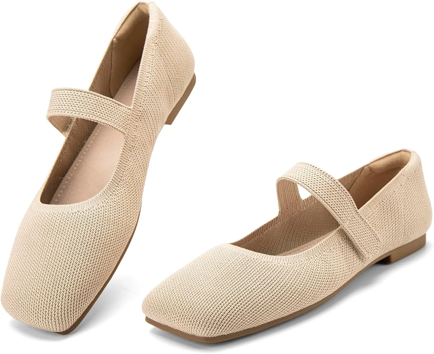 Wide Toe Box Flats Women Comfort Slip On Ballet Shoes Mary Jane Dressy Knit Flats with Adjustable Straps Washable Casual Office