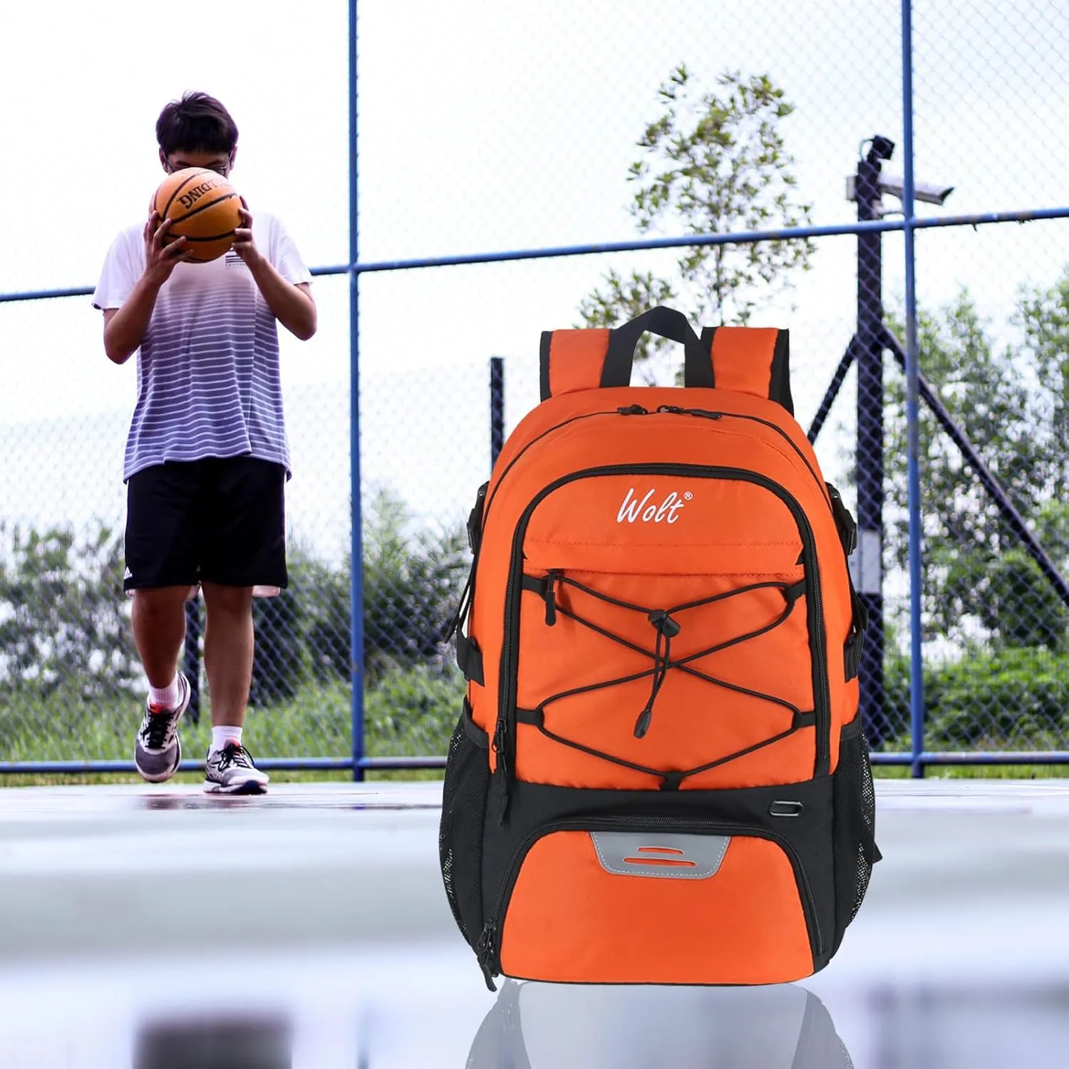 WOLT Basketball Backpack Large Sports Bag with Separate Ball Holder & Shoes Compartment, Best for Basketball, Soccer,Gym