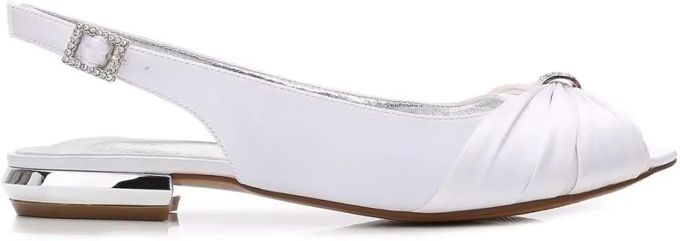 Women Comfort Flat Satin Wedding Shoes Peep Toe Buckle Strap Bridal Evening Party Flats Shoes