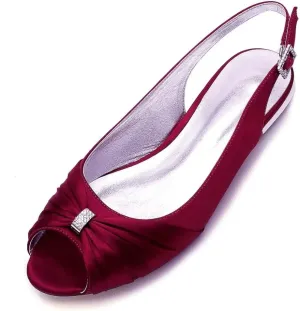 Women Comfort Flat Satin Wedding Shoes Peep Toe Buckle Strap Bridal Evening Party Flats Shoes