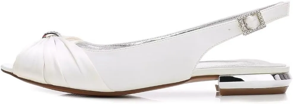 Women Comfort Flat Satin Wedding Shoes Peep Toe Buckle Strap Bridal Evening Party Flats Shoes