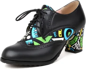 Women Fashion Chunky High Heels Brogue Classic Goth Pumps