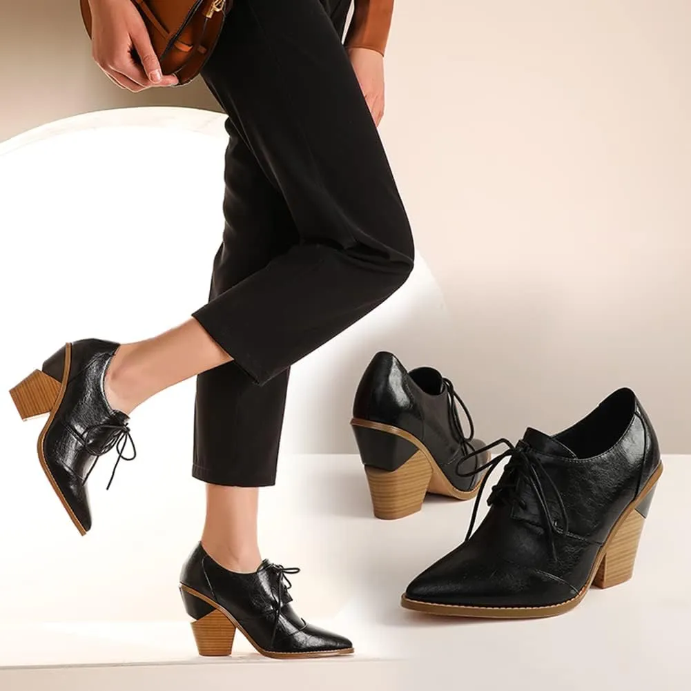 Women Fashion Chunky High Heels Brogue Classic Goth Pumps