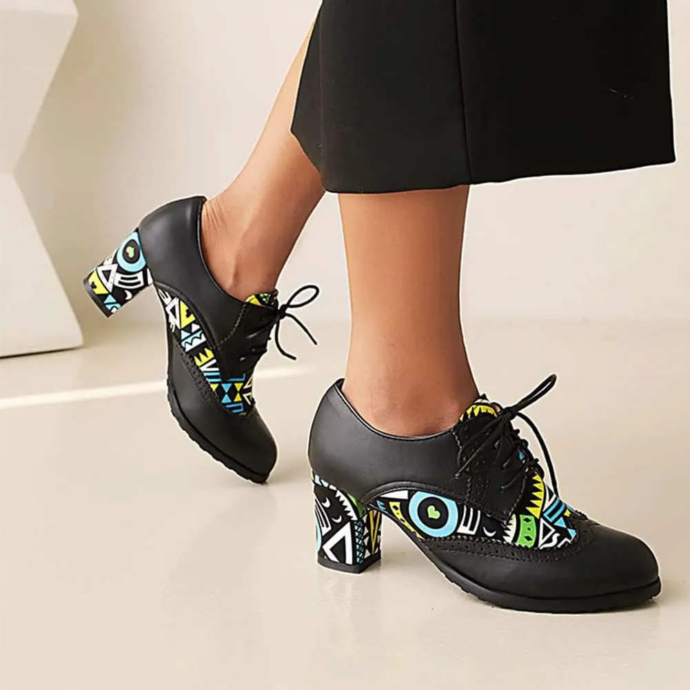 Women Fashion Chunky High Heels Brogue Classic Goth Pumps