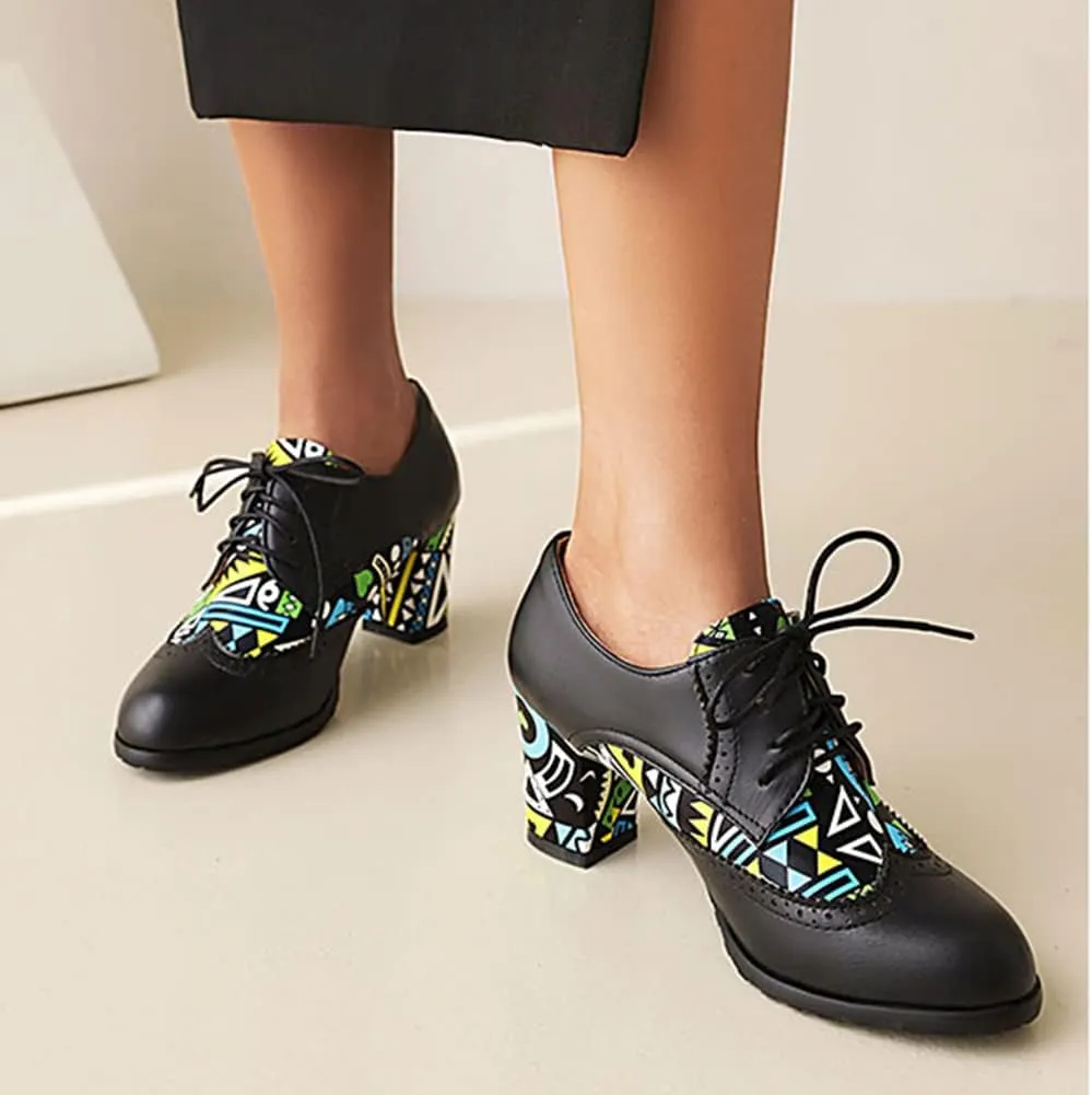 Women Fashion Chunky High Heels Brogue Classic Goth Pumps