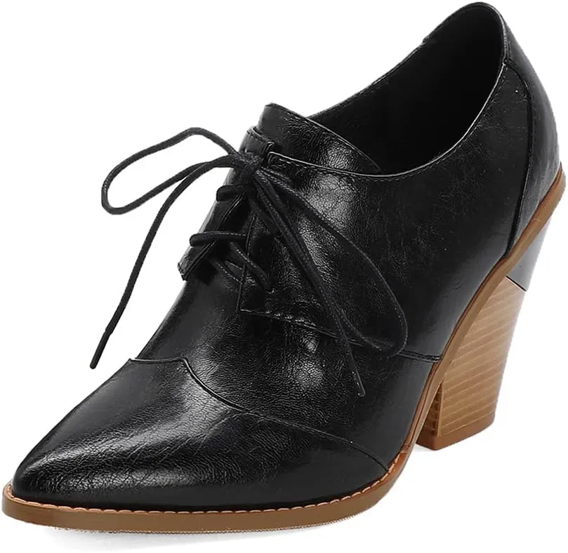 Women Fashion Chunky High Heels Brogue Classic Goth Pumps