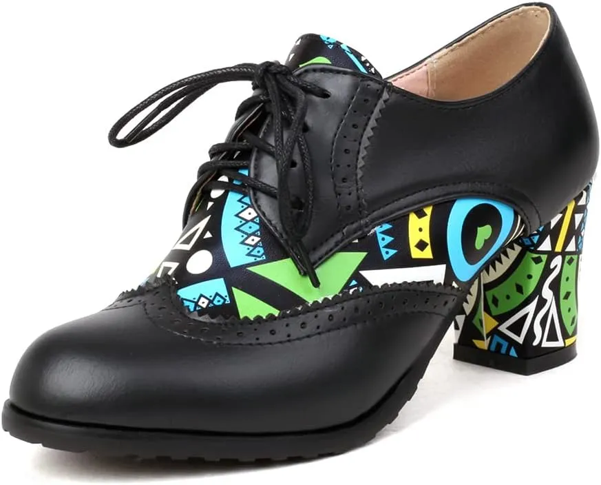 Women Fashion Chunky High Heels Brogue Classic Goth Pumps