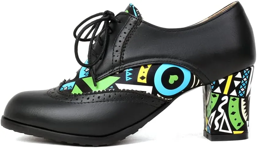 Women Fashion Chunky High Heels Brogue Classic Goth Pumps