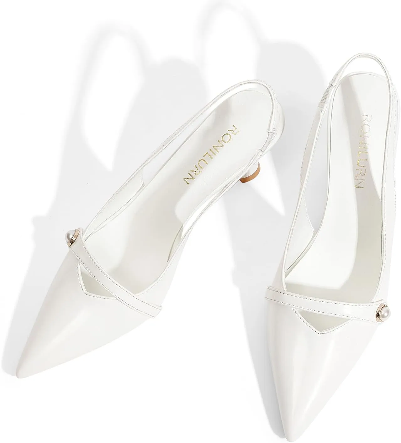 Women Kitten Heels Slingback Low Heel Pumps Dress Shoes for Women Closed Pointed Toe Pearl Heels for Work Wedding Bridal