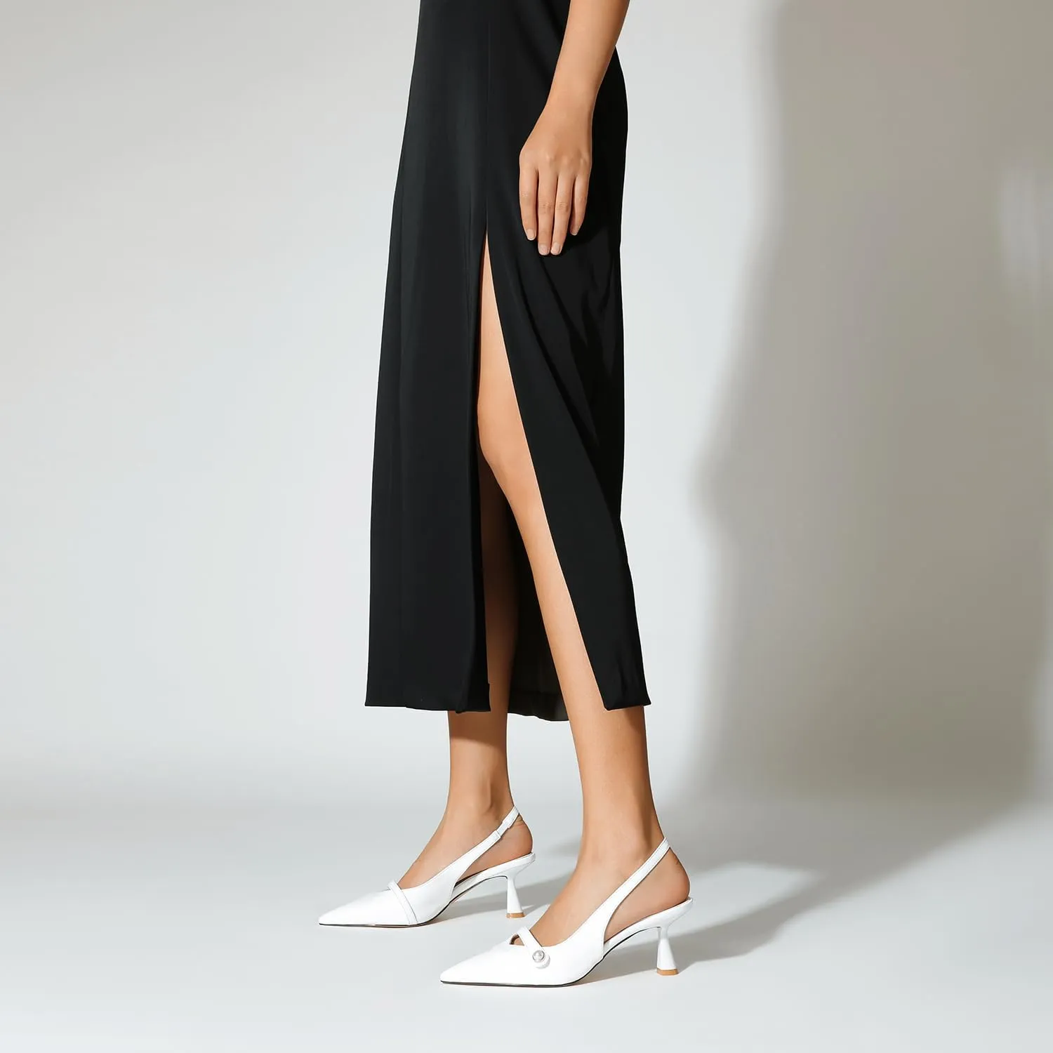 Women Kitten Heels Slingback Low Heel Pumps Dress Shoes for Women Closed Pointed Toe Pearl Heels for Work Wedding Bridal