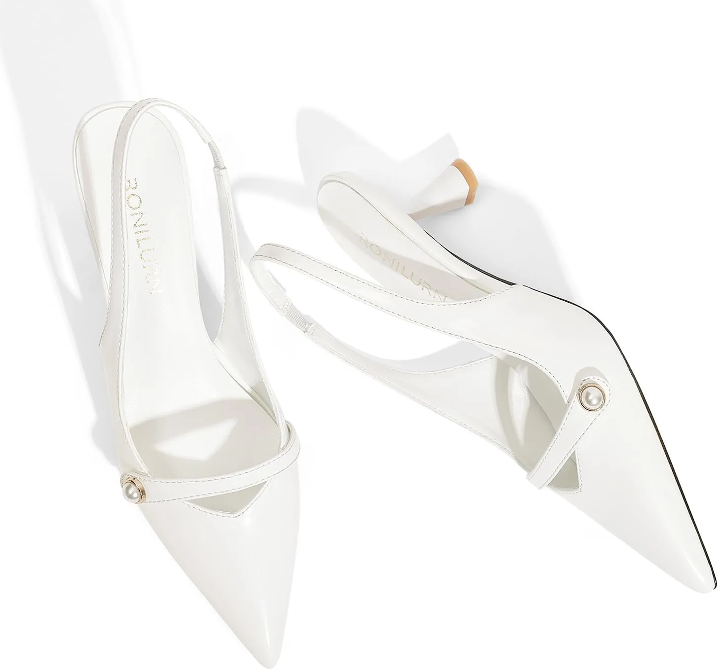 Women Kitten Heels Slingback Low Heel Pumps Dress Shoes for Women Closed Pointed Toe Pearl Heels for Work Wedding Bridal