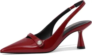 Women Kitten Heels Slingback Low Heel Pumps Dress Shoes for Women Closed Pointed Toe Pearl Heels for Work Wedding Bridal